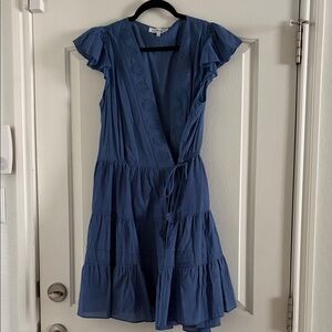 En Saison Blue Flutter Sleeve Mini Dress